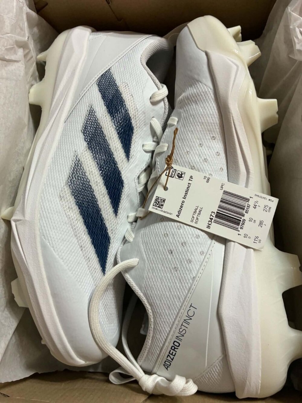 Adidas Women's 11.5 Adizero Instinct TPU Softball Cleats IH3473 White/Navy Blue